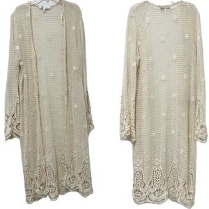 Fever Brand Cream Crochet Duster With Bell Sleeves